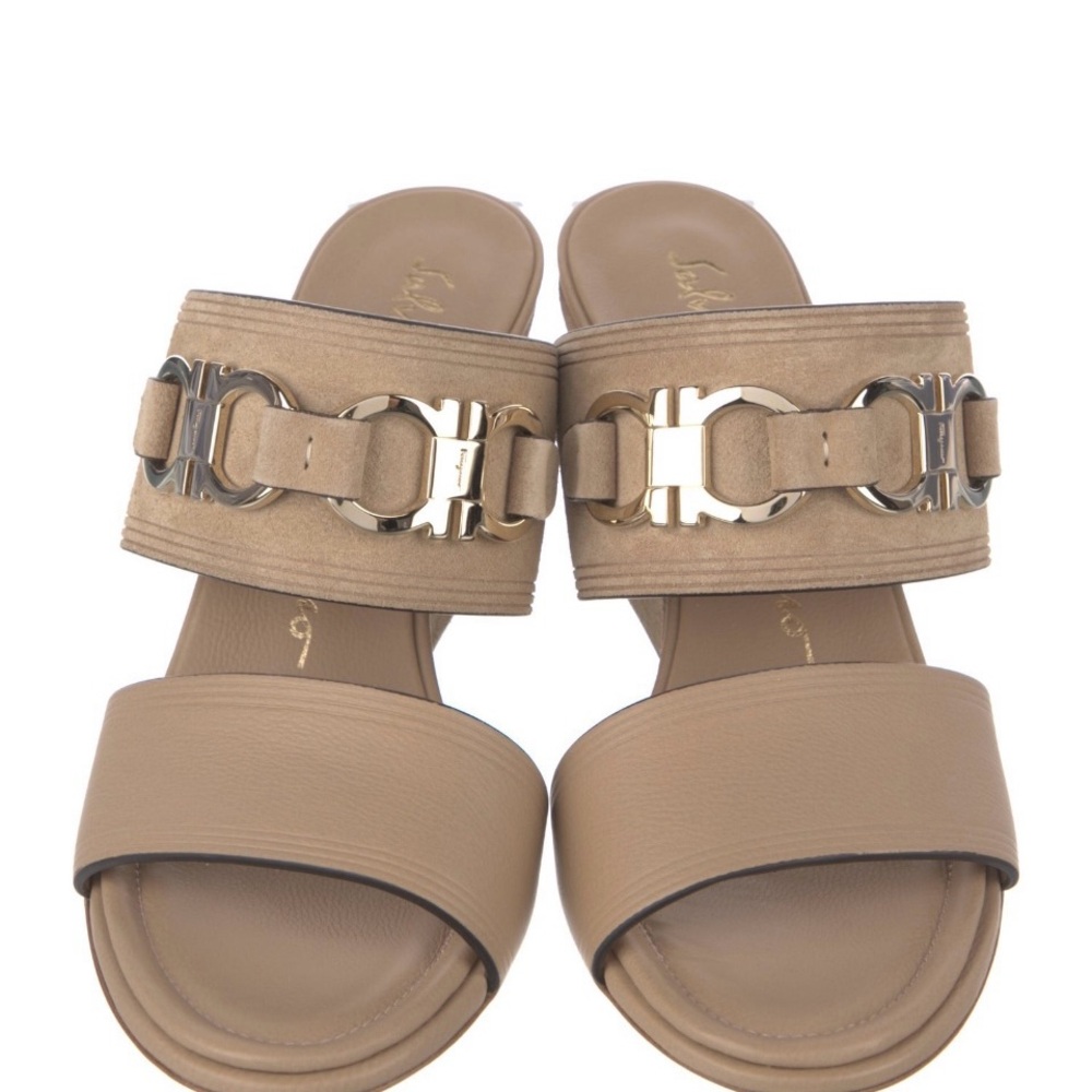 Salvatore Ferragamo Tan Wedge Sandals with Slip-On Design - Picture 2 of 9